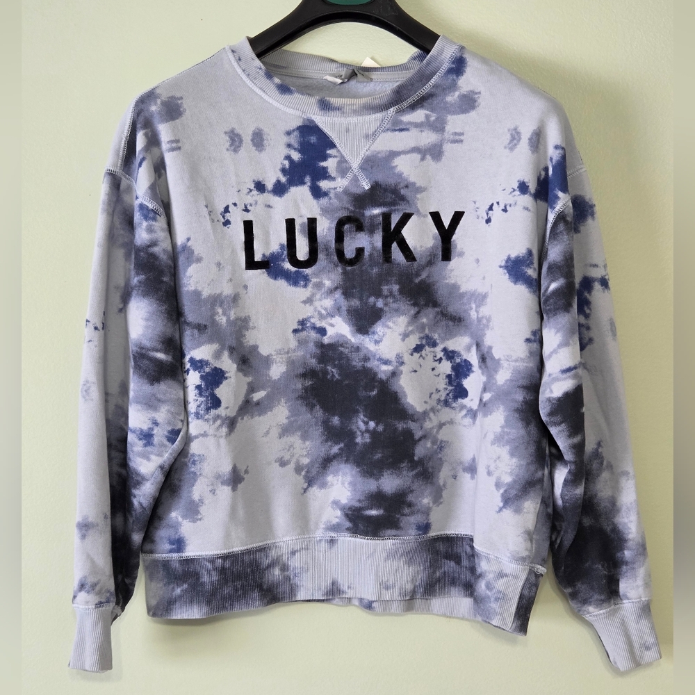 Lucky Brand Cloud Tie Dye Velvet Graphic Cropped Sweatshirt Sz M